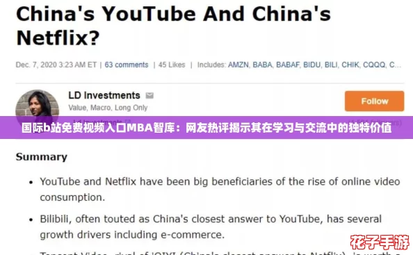 国际b站免费视频入口MBA智库：网友热评揭示其在学习与交流中的独特价值