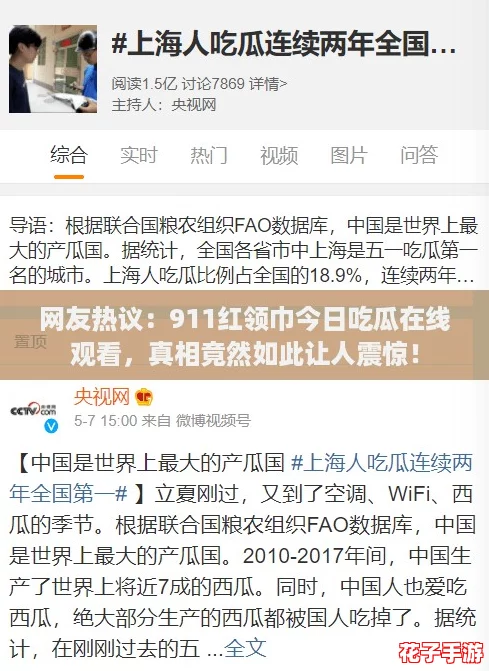网友热议：911红领巾今日吃瓜在线观看，真相竟然如此让人震惊！