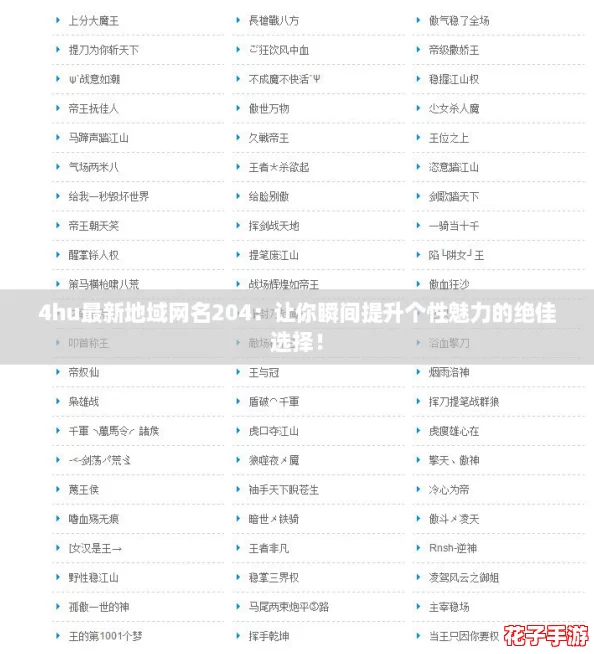 4hu最新地域网名204：让你瞬间提升个性魅力的绝佳选择！
