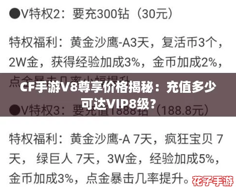 CF手游V8尊享价格揭秘：充值多少可达VIP8级？