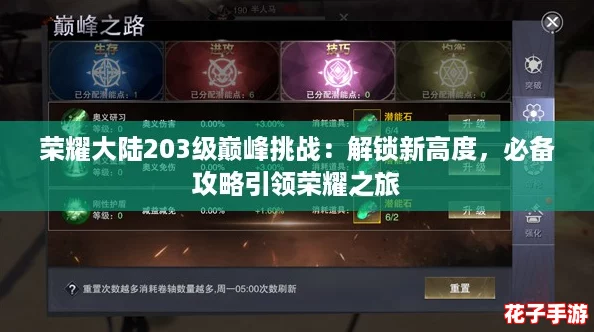 荣耀大陆203级巅峰挑战：解锁新高度，必备攻略引领荣耀之旅