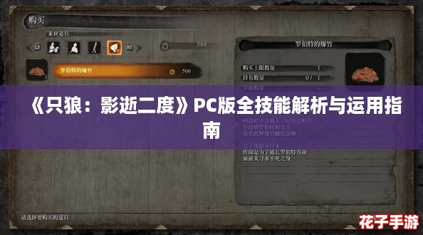 《只狼:影逝二度》PC版全技能解析与运用指南 《只狼:影逝二度》PC版全技能解析与运用指南
