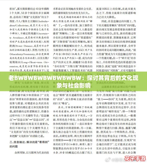 老BWBWBWBWBWBWBW：探讨其背后的文化现象与社会影响
